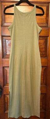 A New Day Women's Olive Green Ribbed Sleeveless High Neck Midi Dress with Side S